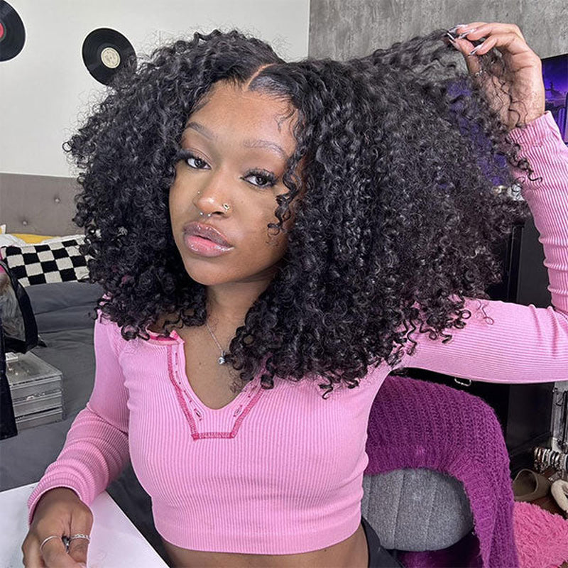 Reshine Kinky Curly Glueless Human Hair Wigs Parting Max 9X6 Wear Go Wig Pre-Cut Lace