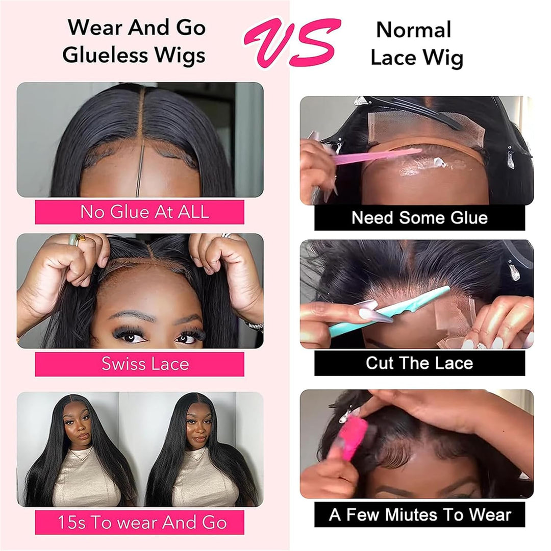 22 Inch Black Wavy Human Hair Wig - Wear and Go Glueless Wig with 5X5 HD Lace Closure - Pre Plucked, Pre Cut Body Wave - Wigs for Black Women