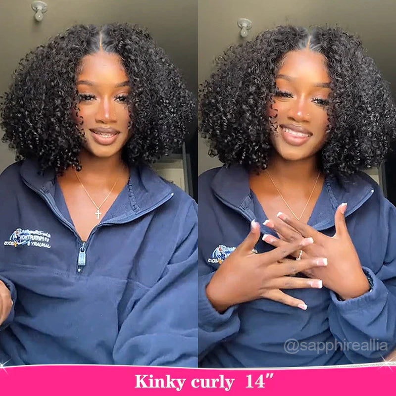 Reshine Kinky Curly Glueless Human Hair Wigs Parting Max 9X6 Wear Go Wig Pre-Cut Lace