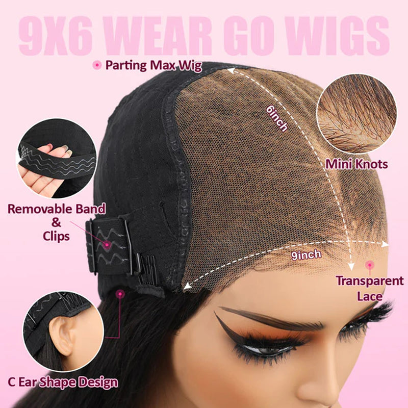 Reshine Kinky Curly Glueless Human Hair Wigs Parting Max 9X6 Wear Go Wig Pre-Cut Lace