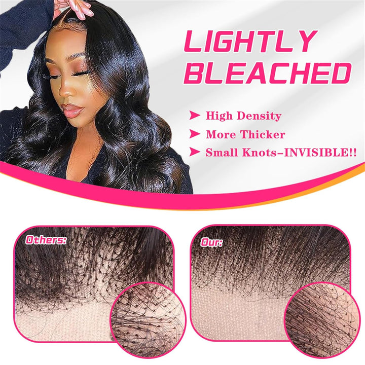 22 Inch Black Wavy Human Hair Wig - Wear and Go Glueless Wig with 5X5 HD Lace Closure - Pre Plucked, Pre Cut Body Wave - Wigs for Black Women
