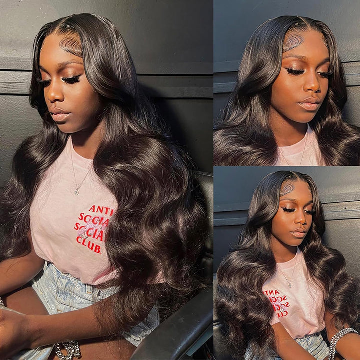 22 Inch Black Wavy Human Hair Wig - Wear and Go Glueless Wig with 5X5 HD Lace Closure - Pre Plucked, Pre Cut Body Wave - Wigs for Black Women