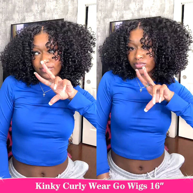 Reshine Kinky Curly Glueless Human Hair Wigs Parting Max 9X6 Wear Go Wig Pre-Cut Lace