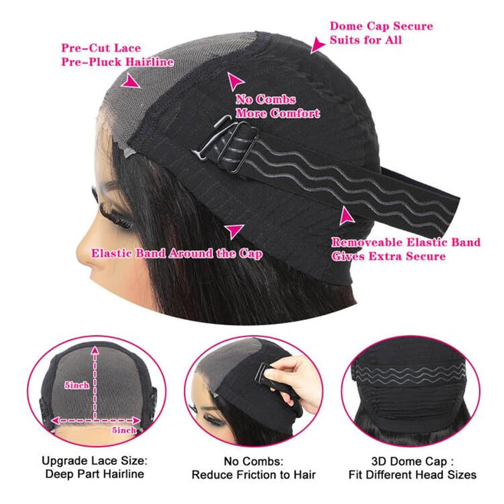 22 Inch Black Wavy Human Hair Wig - Wear and Go Glueless Wig with 5X5 HD Lace Closure - Pre Plucked, Pre Cut Body Wave - Wigs for Black Women