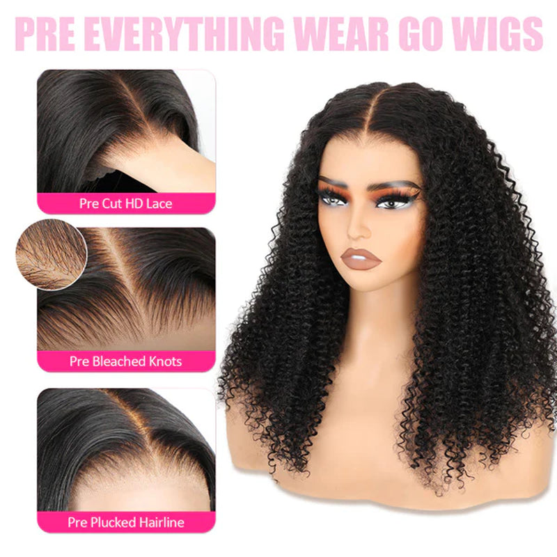 Reshine Kinky Curly Glueless Human Hair Wigs Parting Max 9X6 Wear Go Wig Pre-Cut Lace