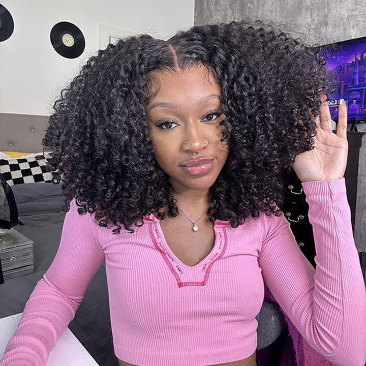 Reshine Kinky Curly Glueless Human Hair Wigs Parting Max 9X6 Wear Go Wig Pre-Cut Lace