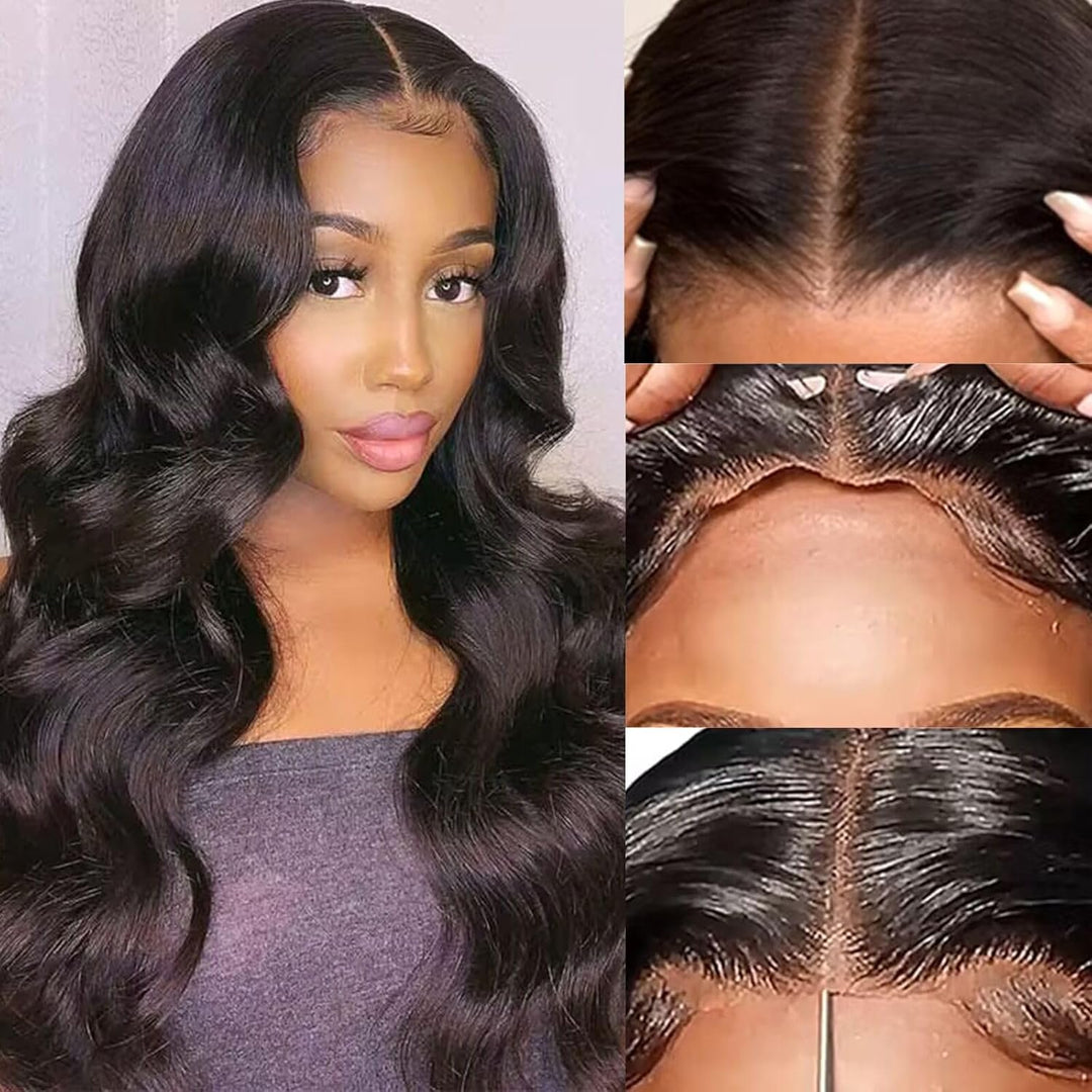 22 Inch Black Wavy Human Hair Wig - Wear and Go Glueless Wig with 5X5 HD Lace Closure - Pre Plucked, Pre Cut Body Wave - Wigs for Black Women